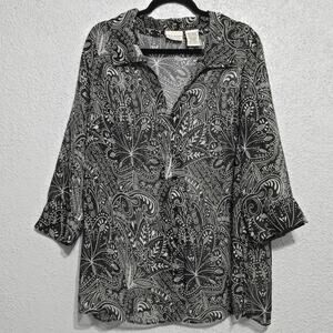 White Stag Womens Sheer Button Up Top Size 20W Floral Dainty Mature Minimalist